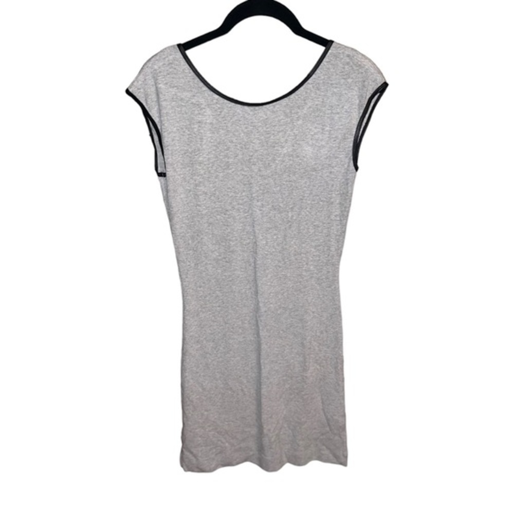 Gray ribbed dress with black leather‎ trim (XS)